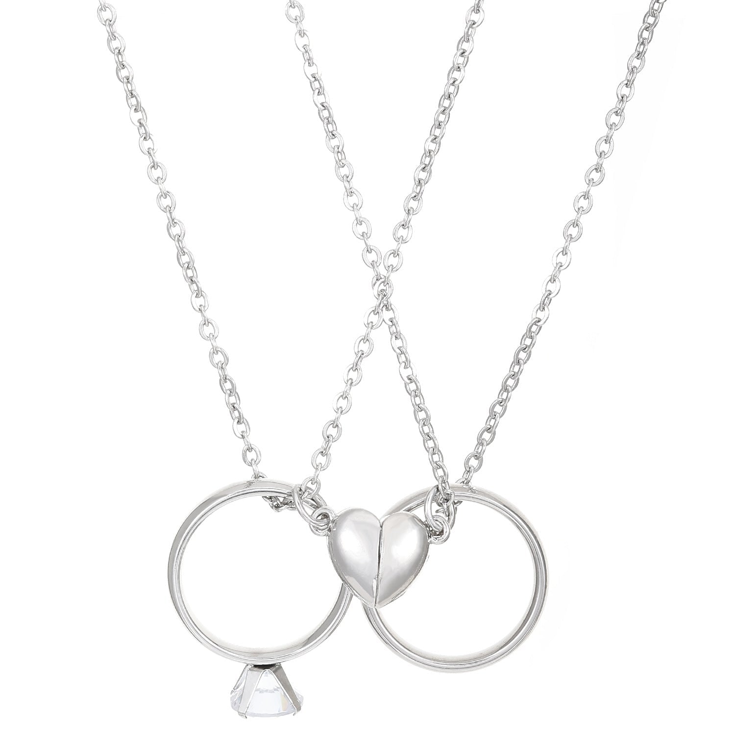 Collares de Pareja con Colgante de Corazón Magnético y Anillo - CHILECLIKK