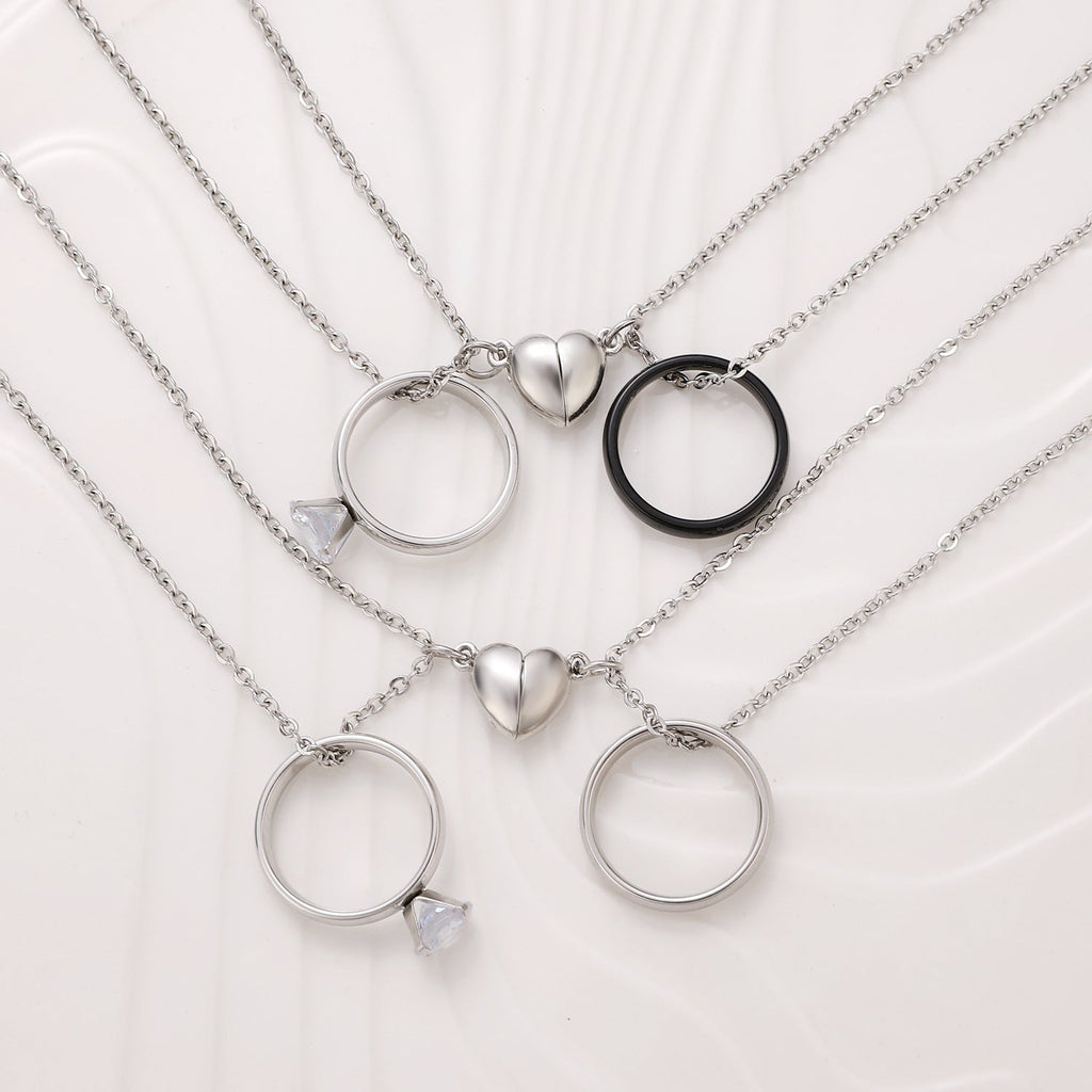 Collares de Pareja con Colgante de Corazón Magnético y Anillo - CHILECLIKK
