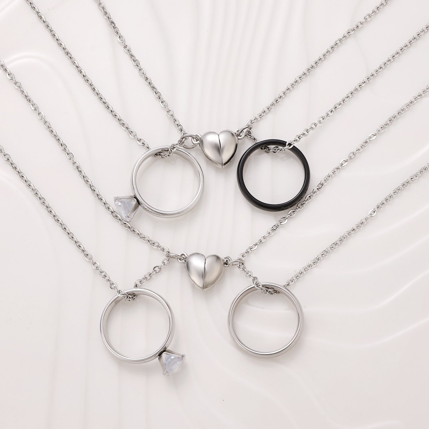 Collares de Pareja con Colgante de Corazón Magnético y Anillo - CHILECLIKK