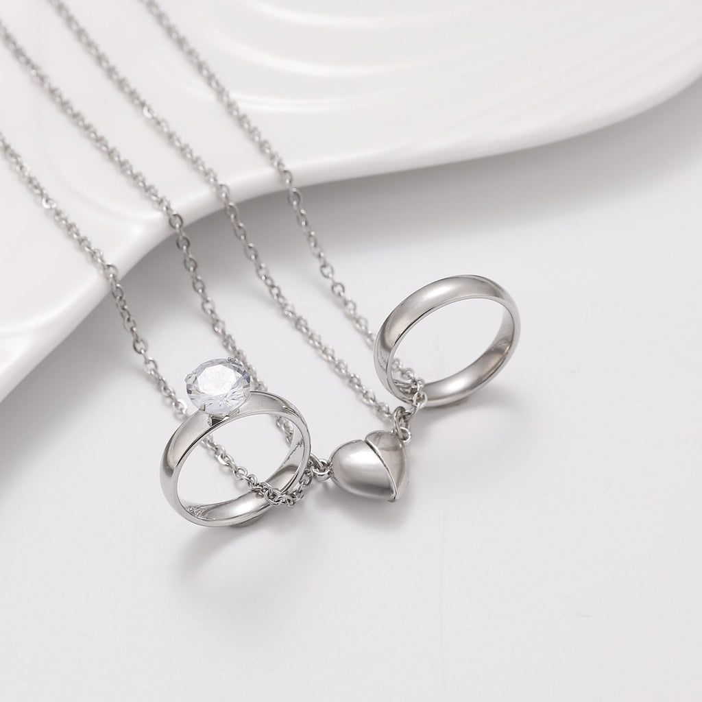 Collares de Pareja con Colgante de Corazón Magnético y Anillo - CHILECLIKK